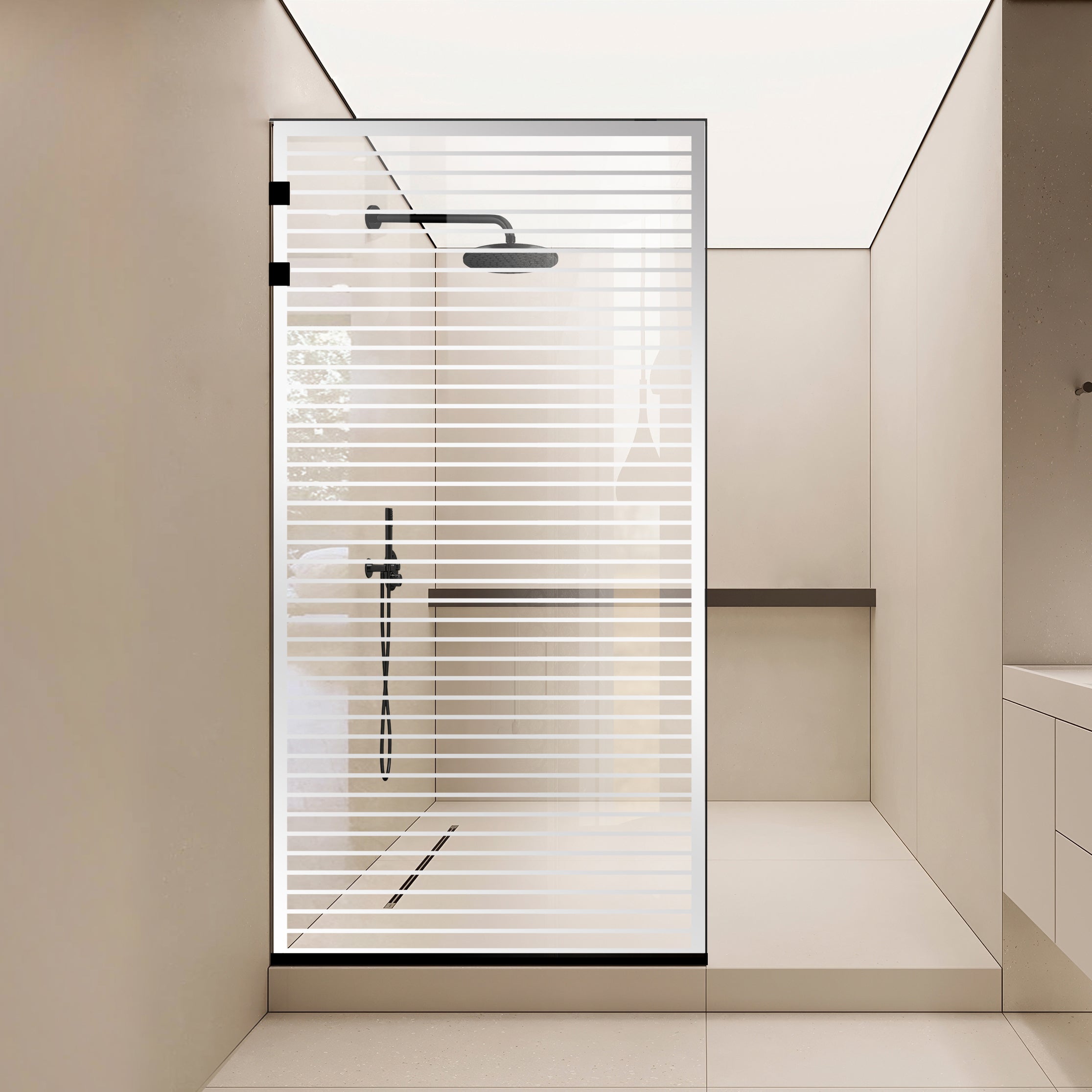 Zuhanyfal Walk-in, Rozsdamentes acél zuhanyfal, matt fekete, #Átlátszó #Víztiszta