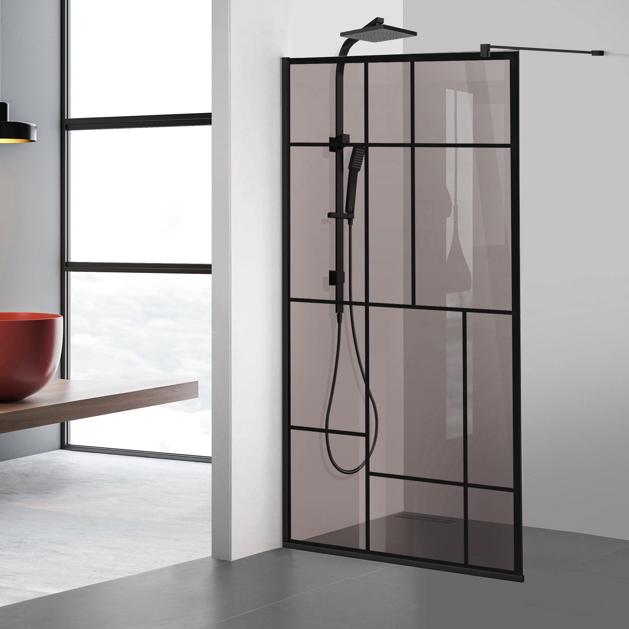 Zuhanyfal Walk-in, fekete zuhanyfal, #Bronz #Bronz