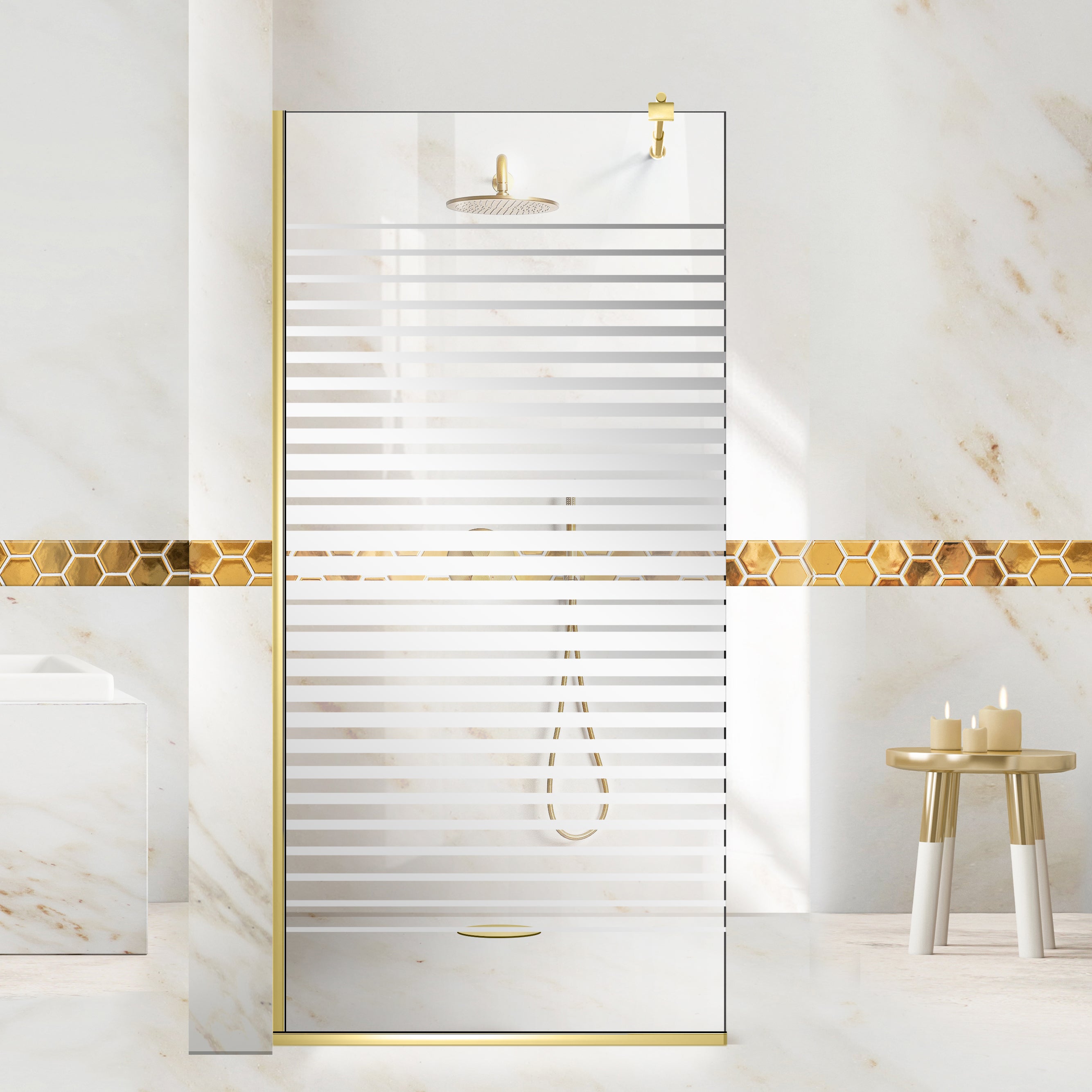 Zuhanyfal Walk-in, zuhanyfal Arany, #Átlátszó #Víztiszta