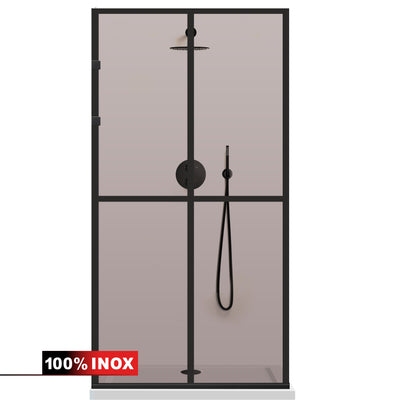 Zuhanyfal Walk-in, Rozsdamentes acél zuhanyfal, matt fekete #Bronz