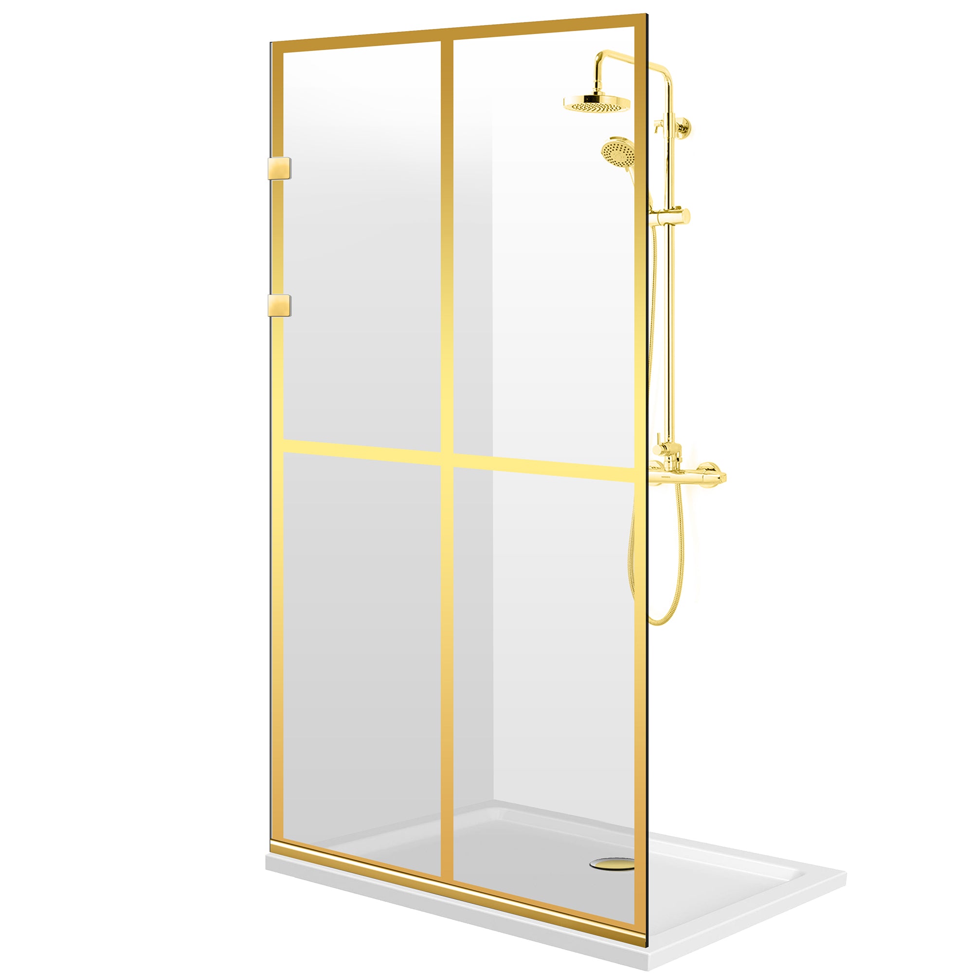Zuhanyfal Walk-in, Rozsdamentes acél zuhanyfal, aranyszínű, #Átlátszó #Víztiszta