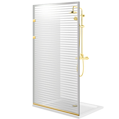 Zuhanyfal Walk-in, Rozsdamentes acél zuhanyfal, aranyszínű, #Átlátszó #Víztiszta