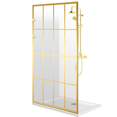 Zuhanyfal Walk-in, Rozsdamentes acél zuhanyfal, aranyszínű, #Átlátszó #Víztiszta