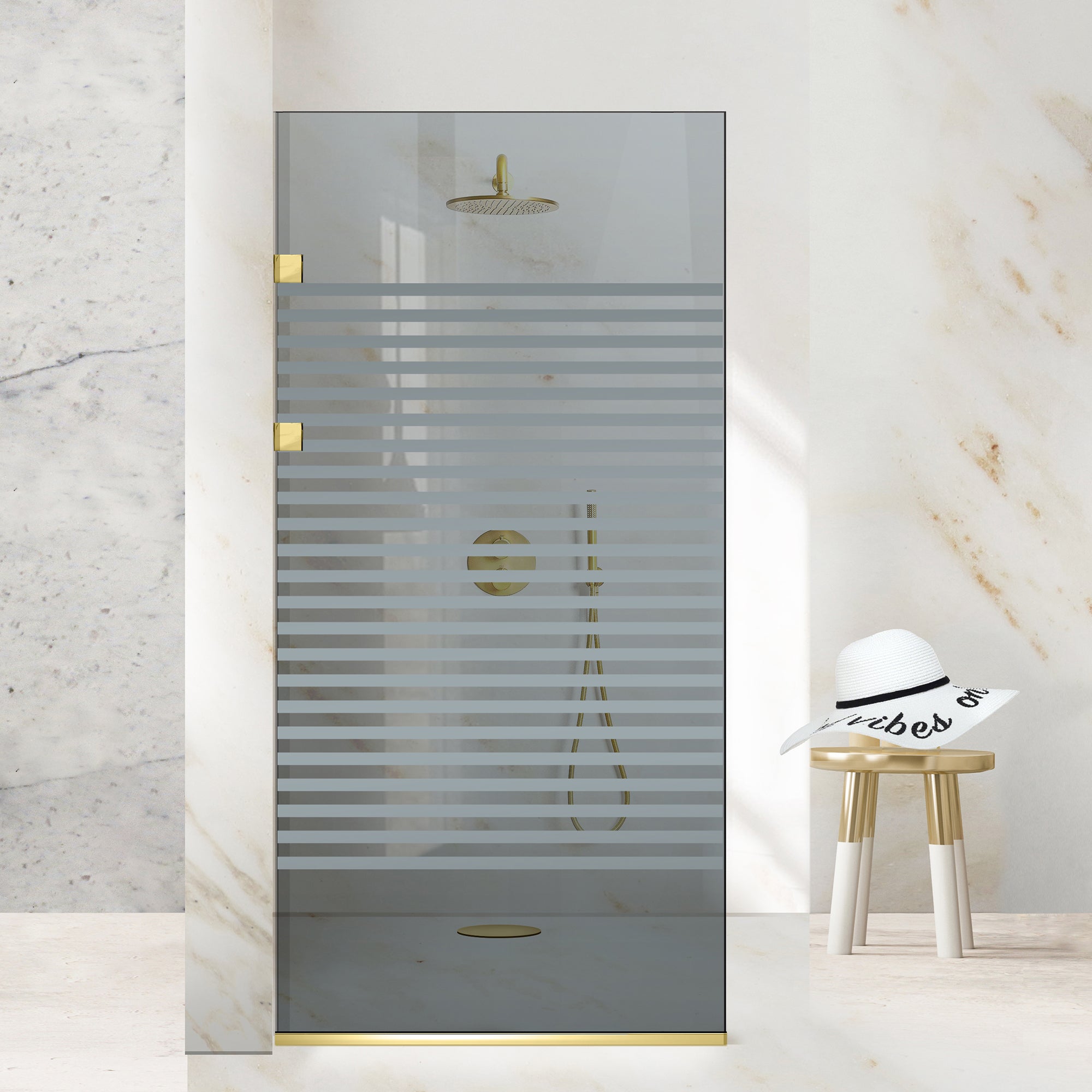 Zuhanyfal Walk-in, Rozsdamentes acél zuhanyfal, arany #Szürke