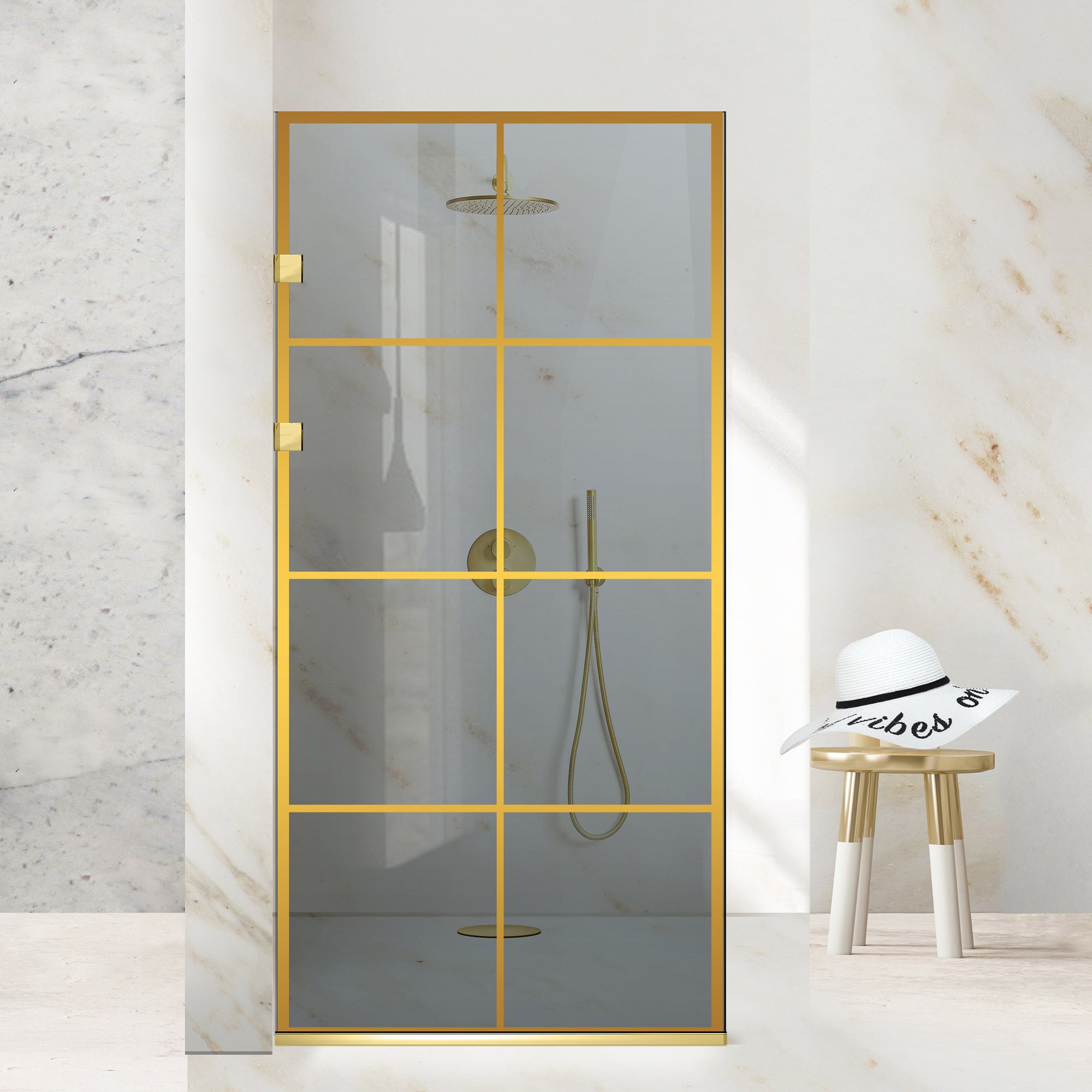 Zuhanyfal Walk-in, Rozsdamentes acél zuhanyfal, arany #Szürke