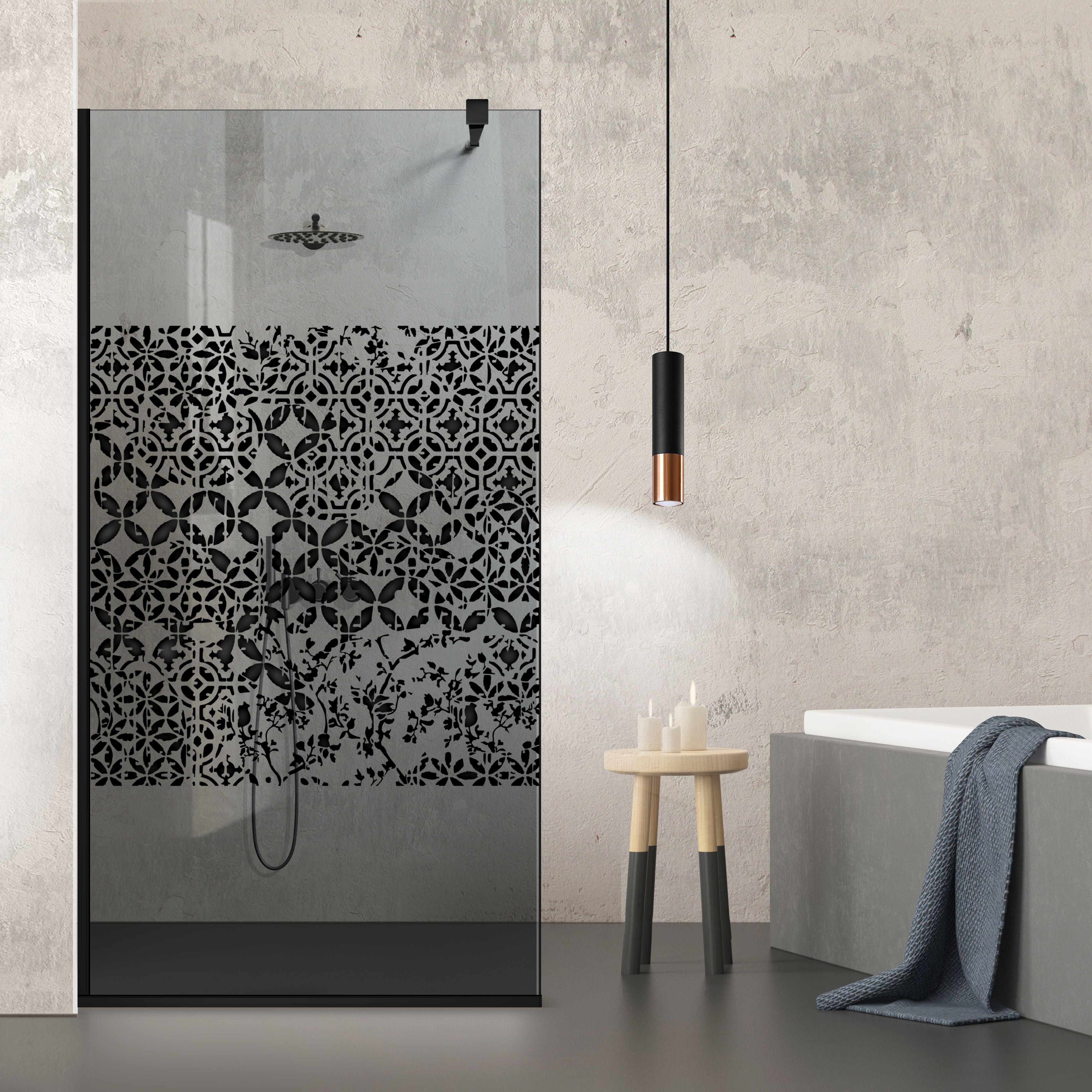 Zuhanyfal Walk-in, fekete zuhanyfal, #Szürke #Szürke