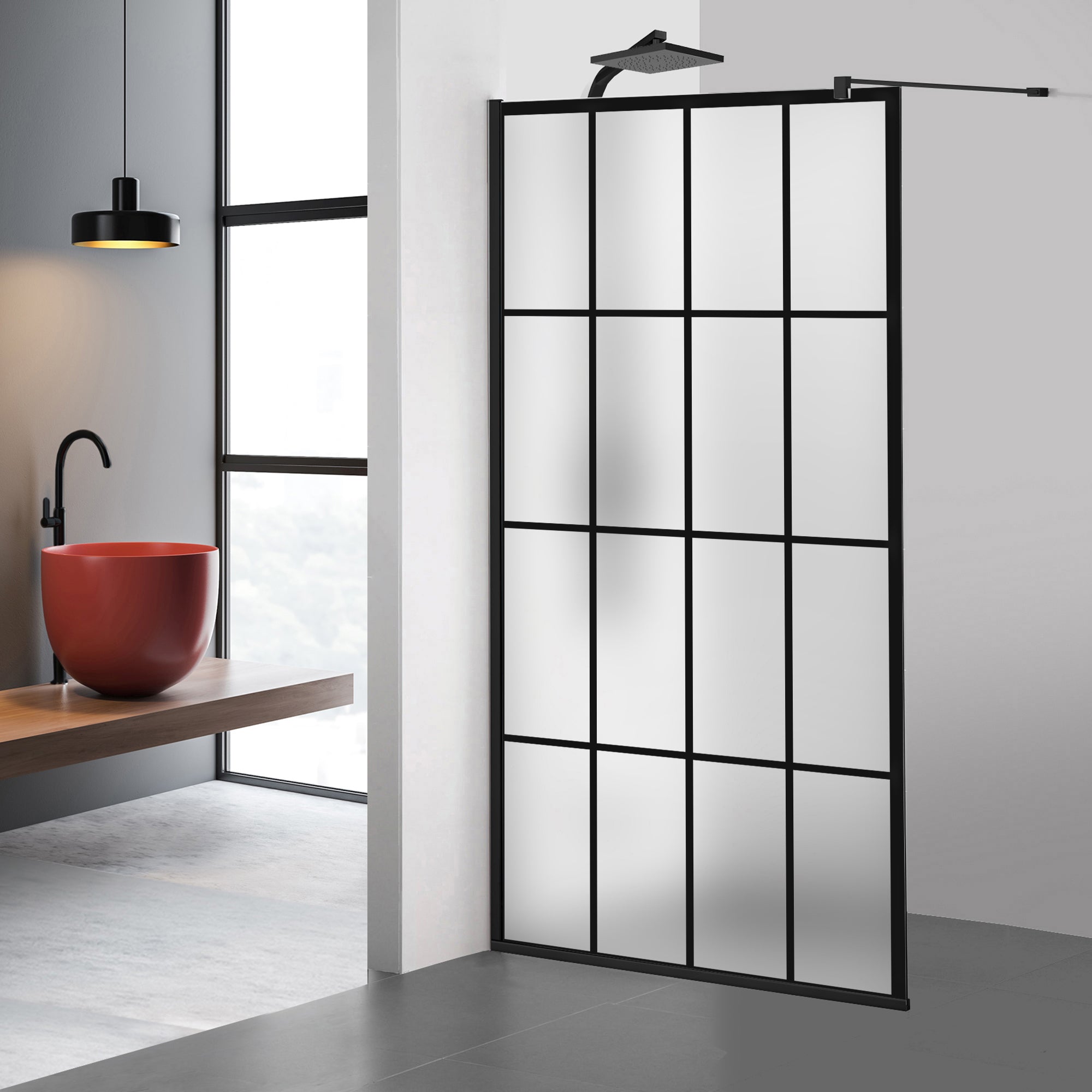 Zuhanyfal Walk-in, fekete zuhanyfal, #Matt #Matt