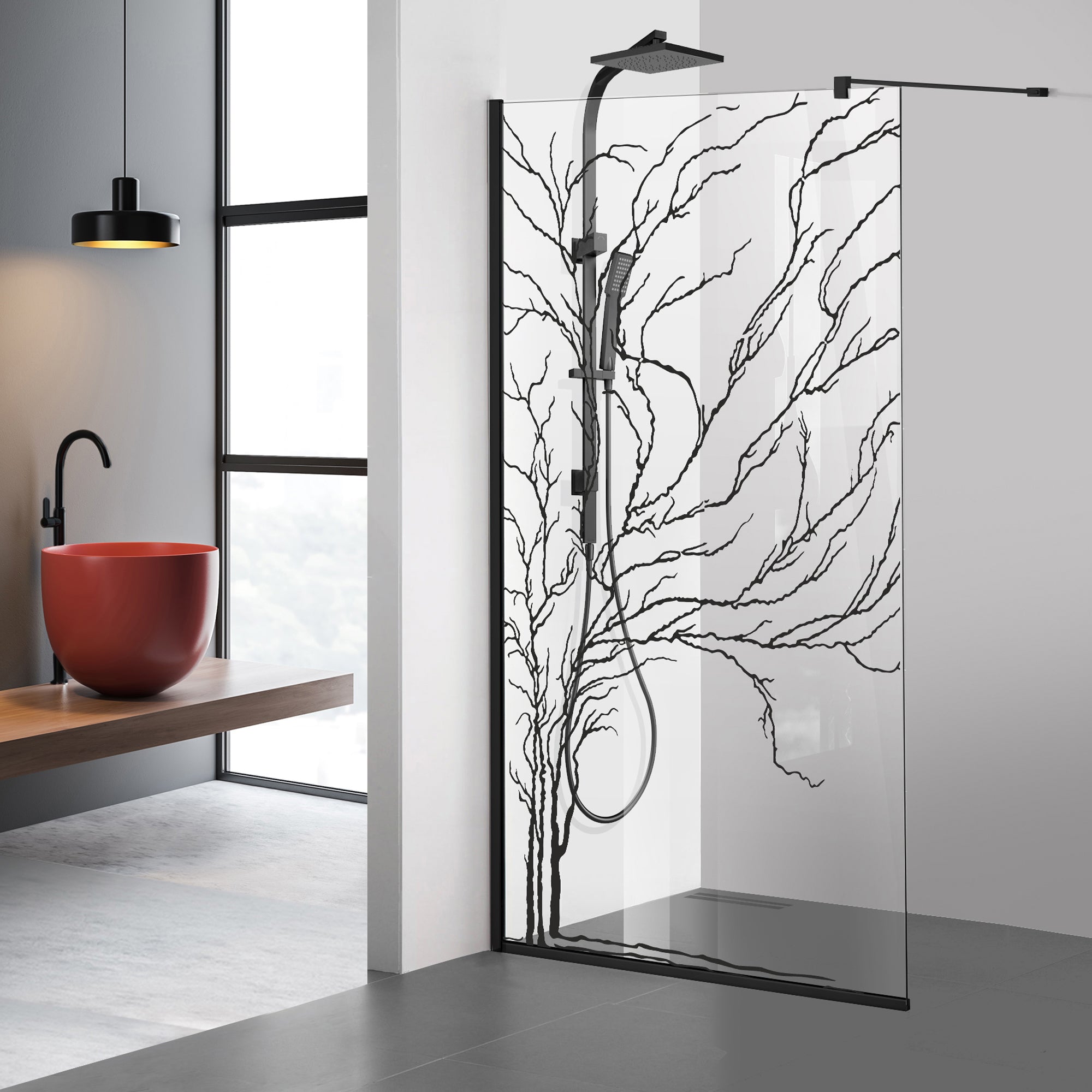 Zuhanyfal Walk-in, fekete zuhanyfal, #Átlátszó #Víztiszta
