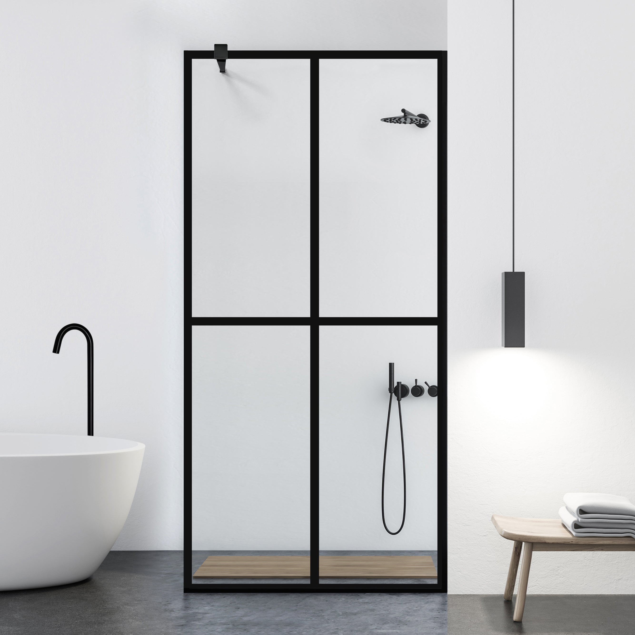Zuhanyfal Walk-in, fekete zuhanyfal, #Átlátszó #Víztiszta